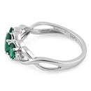 Sterling Silver Triple Oval Emerald CZ Ring