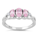 Sterling Silver Triple Oval Pink CZ Ring