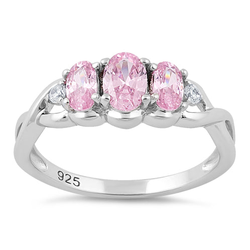 Sterling Silver Triple Oval Pink CZ Ring