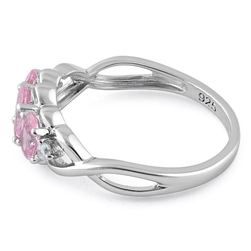 Sterling Silver Triple Oval Pink CZ Ring