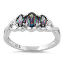 Sterling Silver Triple Oval Rainbow CZ Ring