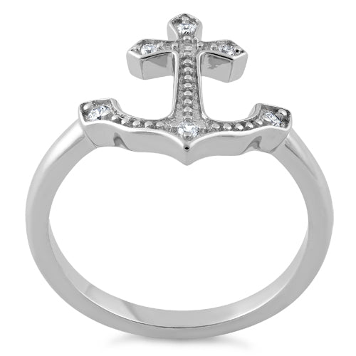 Sterling Silver Anchor Clear CZ Ring