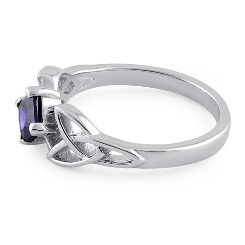 Sterling Silver Celtic Princess Cut Amethyst CZ Ring