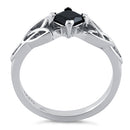 Sterling Silver Celtic Princess Cut Black CZ Ring