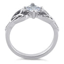 Sterling Silver Celtic Princess Cut Clear CZ Ring