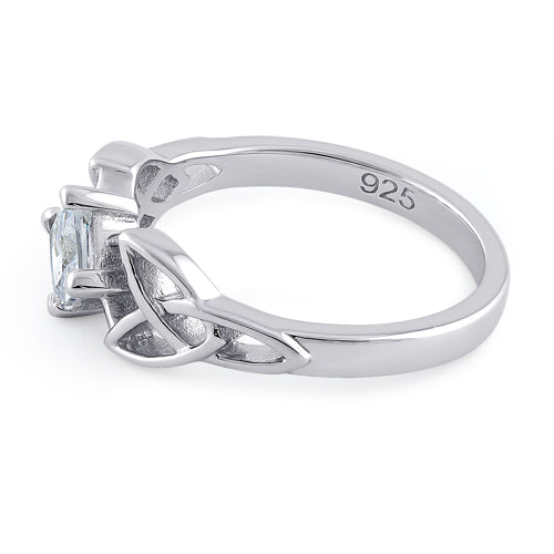 Sterling Silver Celtic Princess Cut Clear CZ Ring