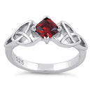 Sterling Silver Celtic Princess Cut Garnet CZ Ring