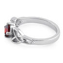Sterling Silver Celtic Princess Cut Garnet CZ Ring