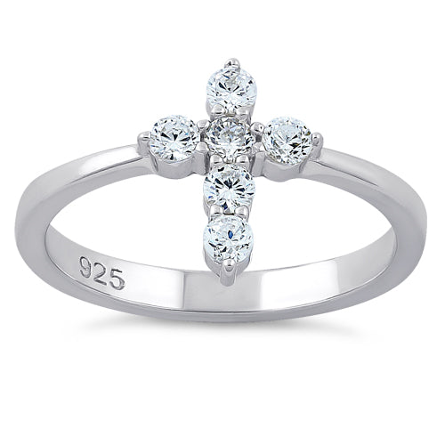 Sterling Silver Cross Clear CZ Ring