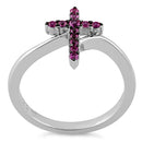 Sterling Silver Cross Pink CZ Ring