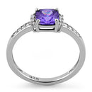 Sterling Silver Cushion Amethyst CZ Ring