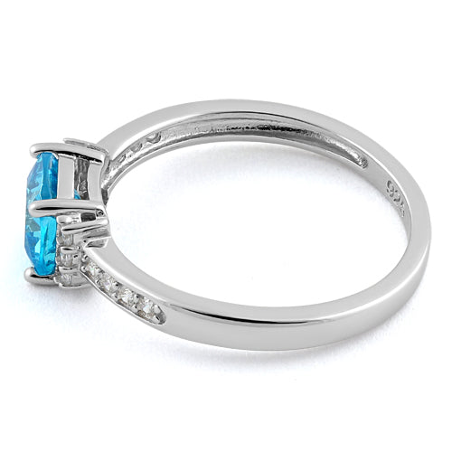 Sterling Silver Cushion Aqua Blue CZ Ring