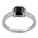 Sterling Silver Cushion Black CZ Ring