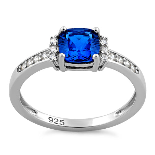 Sterling Silver Cushion Blue Spinel CZ Ring