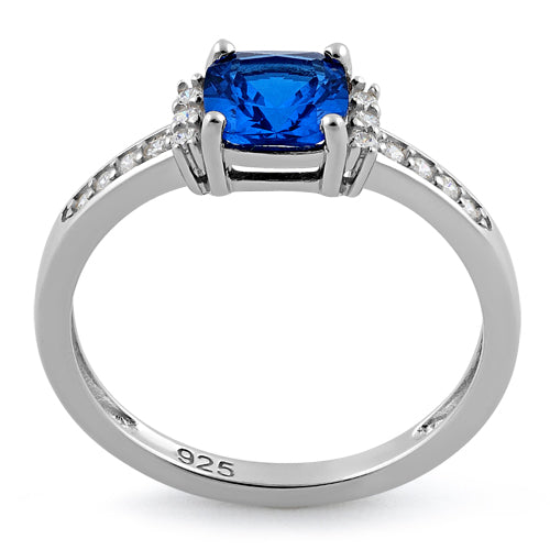 Sterling Silver Cushion Blue Spinel CZ Ring