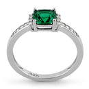 Sterling Silver Cushion Emerald CZ Ring