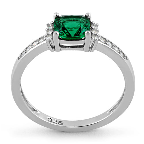 Sterling Silver Cushion Emerald CZ Ring