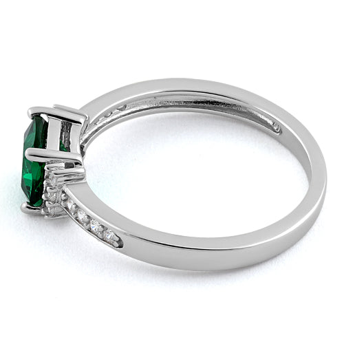 Sterling Silver Cushion Emerald CZ Ring