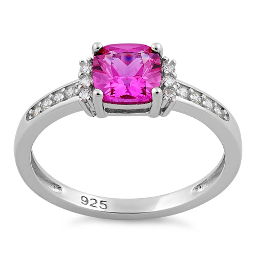 Sterling Silver Cushion Pink CZ Ring