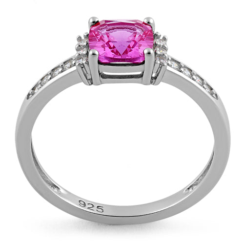 Sterling Silver Cushion Pink CZ Ring