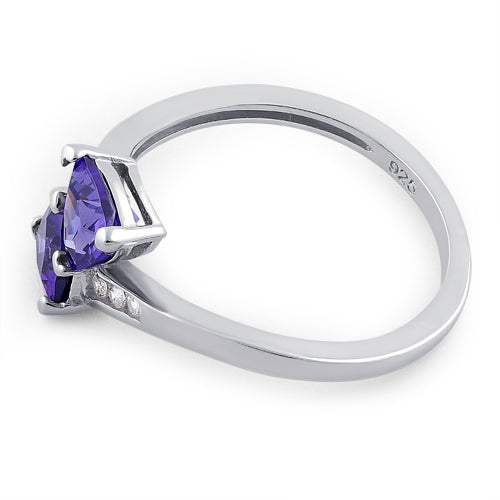 Sterling Silver Double Trillion Cut Amethyst CZ Ring