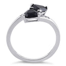 Sterling Silver Double Trillion Cut Black CZ Ring