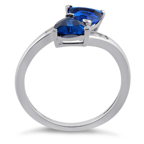 Sterling Silver Double Trillion Cut Blue Spinel CZ Ring