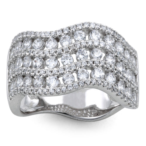 Sterling Silver Elegant Triple Wave Clear CZ Ring