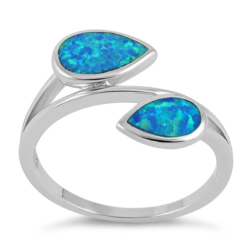 Sterling Silver Feather Blue Lab Opal Ring
