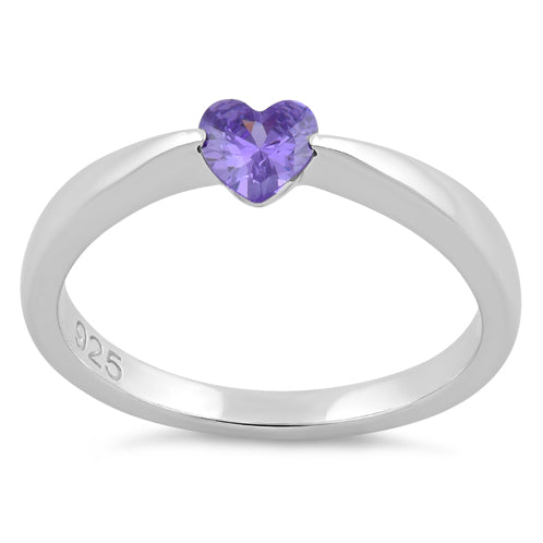 Sterling Silver Heart Amethyst CZ Ring