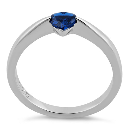 Sterling Silver Heart Blue Spinel CZ Ring