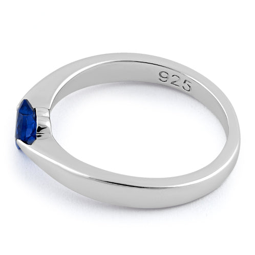 Sterling Silver Heart Blue Spinel CZ Ring