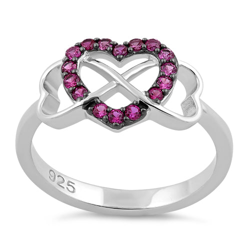 Sterling Silver Infinity Heart Ruby CZ Ring