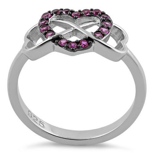 Sterling Silver Infinity Heart Ruby CZ Ring