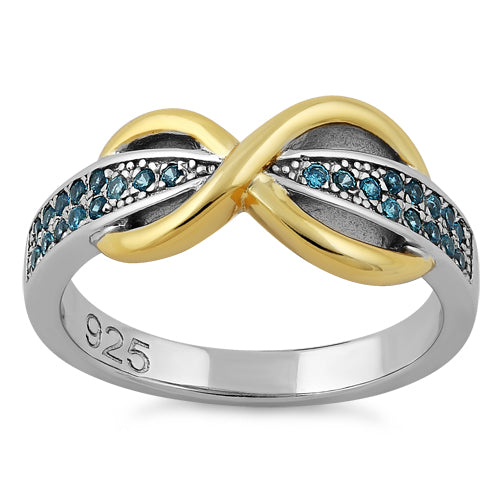 Sterling Silver Infinity Pave Two-Tone Aqua Marine CZ Ring