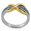 Sterling Silver Infinity Pave Two-Tone Aqua Marine CZ Ring