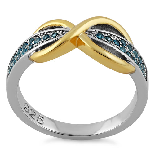 Sterling Silver Infinity Pave Two-Tone Aqua Marine CZ Ring