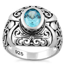 Sterling Silver Oriental Bali Aquamarine CZ Ring