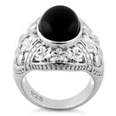 Sterling Silver Plumeria Black Agate Ring