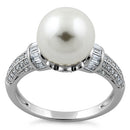 Sterling Silver Queen Crown Synthetic Pearl CZ Ring