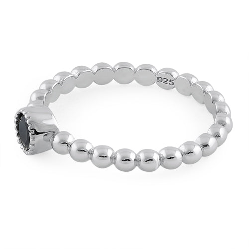 Sterling Silver Round Cut Beaded Black CZ Ring