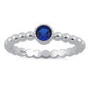 Sterling Silver Round Cut Beaded Blue Spinel CZ Ring