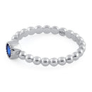 Sterling Silver Round Cut Beaded Blue Spinel CZ Ring