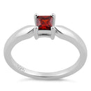 Sterling Silver Square Garnet CZ Ring