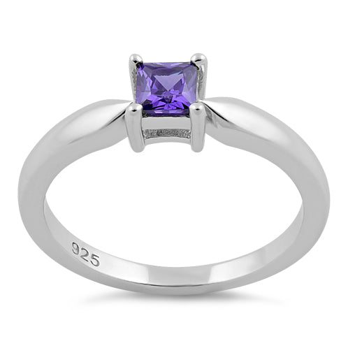 Sterling Silver Square Amethyst CZ Ring