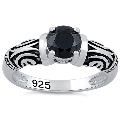Sterling Silver Tribal Round Cut Black CZ Ring