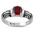 Sterling Silver Tribal Round Cut Garnet CZ Ring