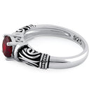 Sterling Silver Tribal Round Cut Garnet CZ Ring