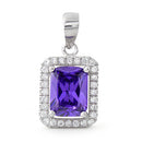 Sterling Silver Amethyst Rectangular CZ Pendant