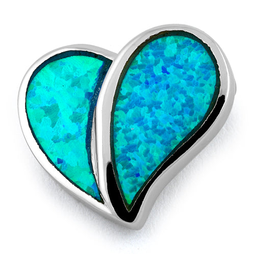 Sterling Silver Heart Blue Lab Opal Pendant
